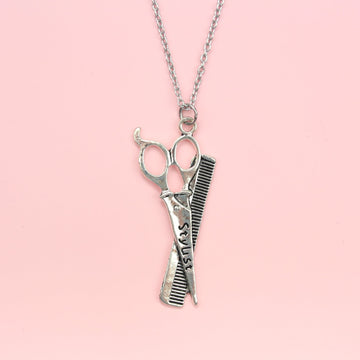 Stylist Scissor & Comb Necklace - Sour Cherry