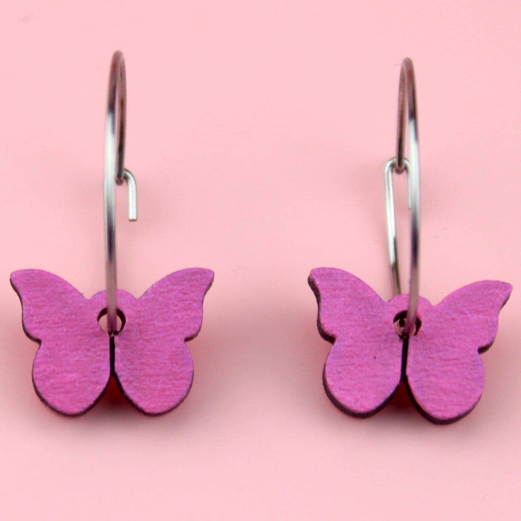 You're My Butterfly, Sugar Baby Hoop Earrings (Pink) - Sour Cherry