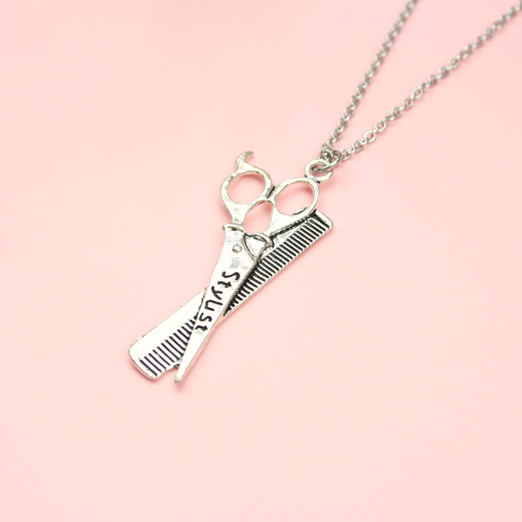 Stylist Scissor & Comb Necklace - Sour Cherry