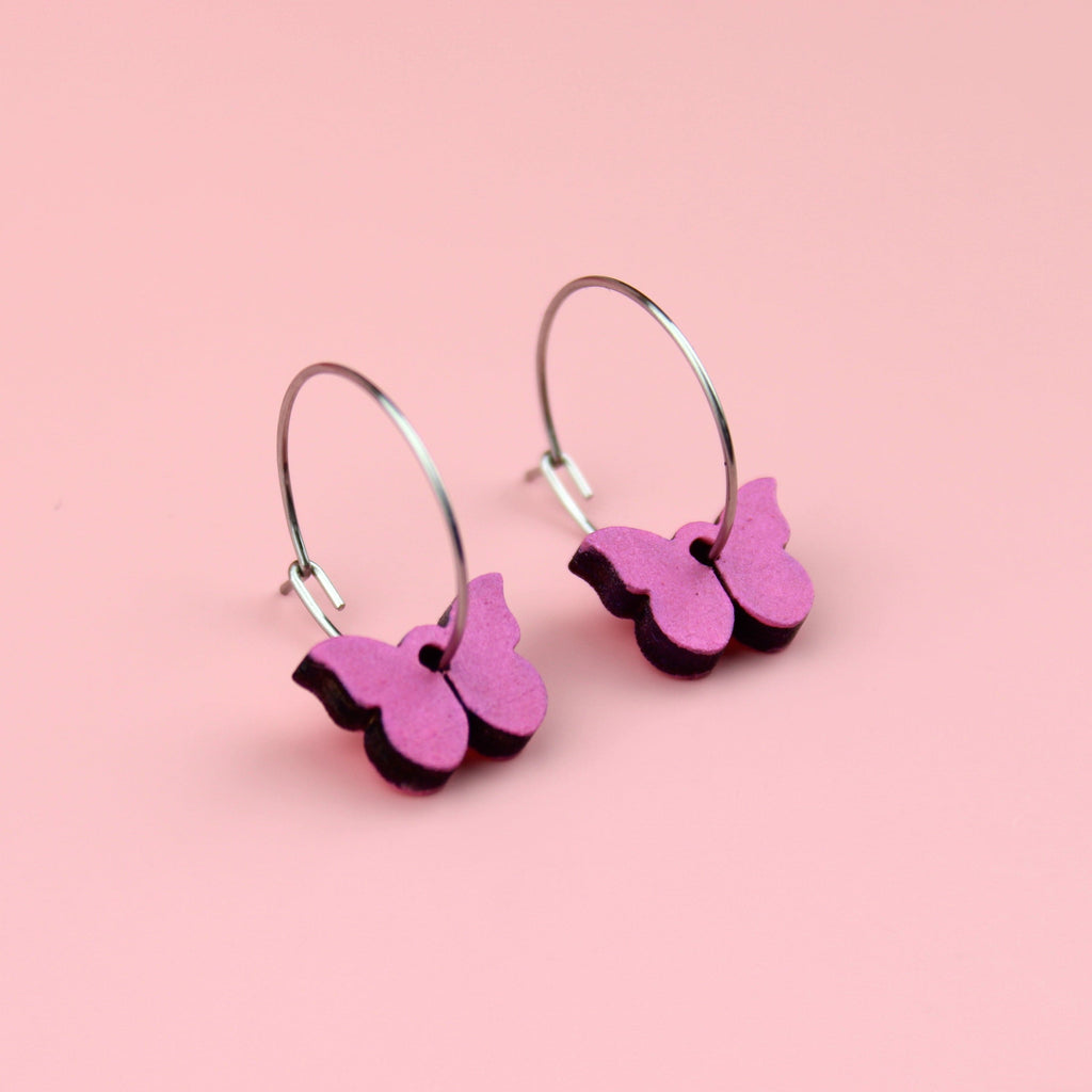 You're My Butterfly, Sugar Baby Hoop Earrings (Pink) - Sour Cherry