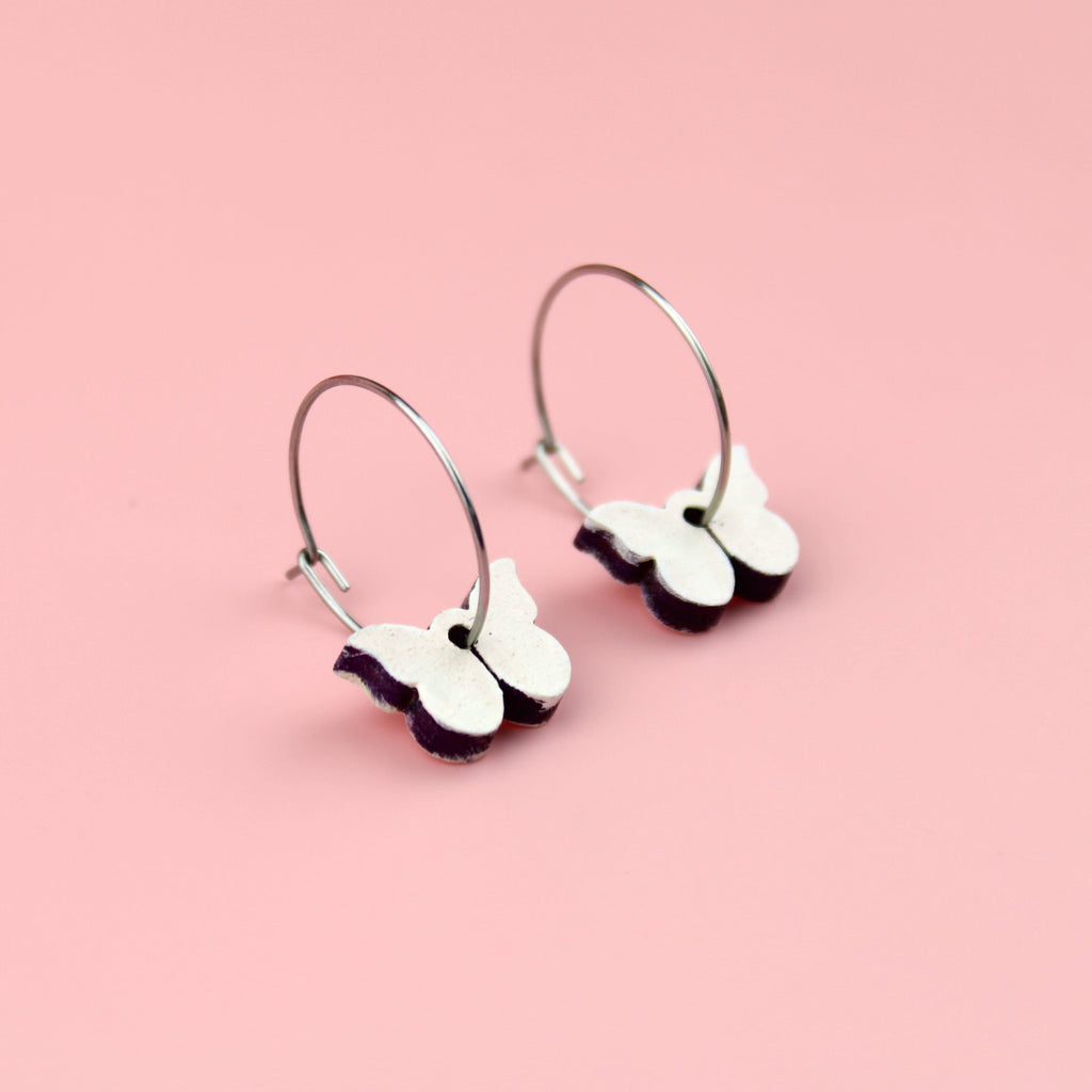 You're My Butterfly, Sugar Baby Hoop Earrings (White) - Sour Cherry