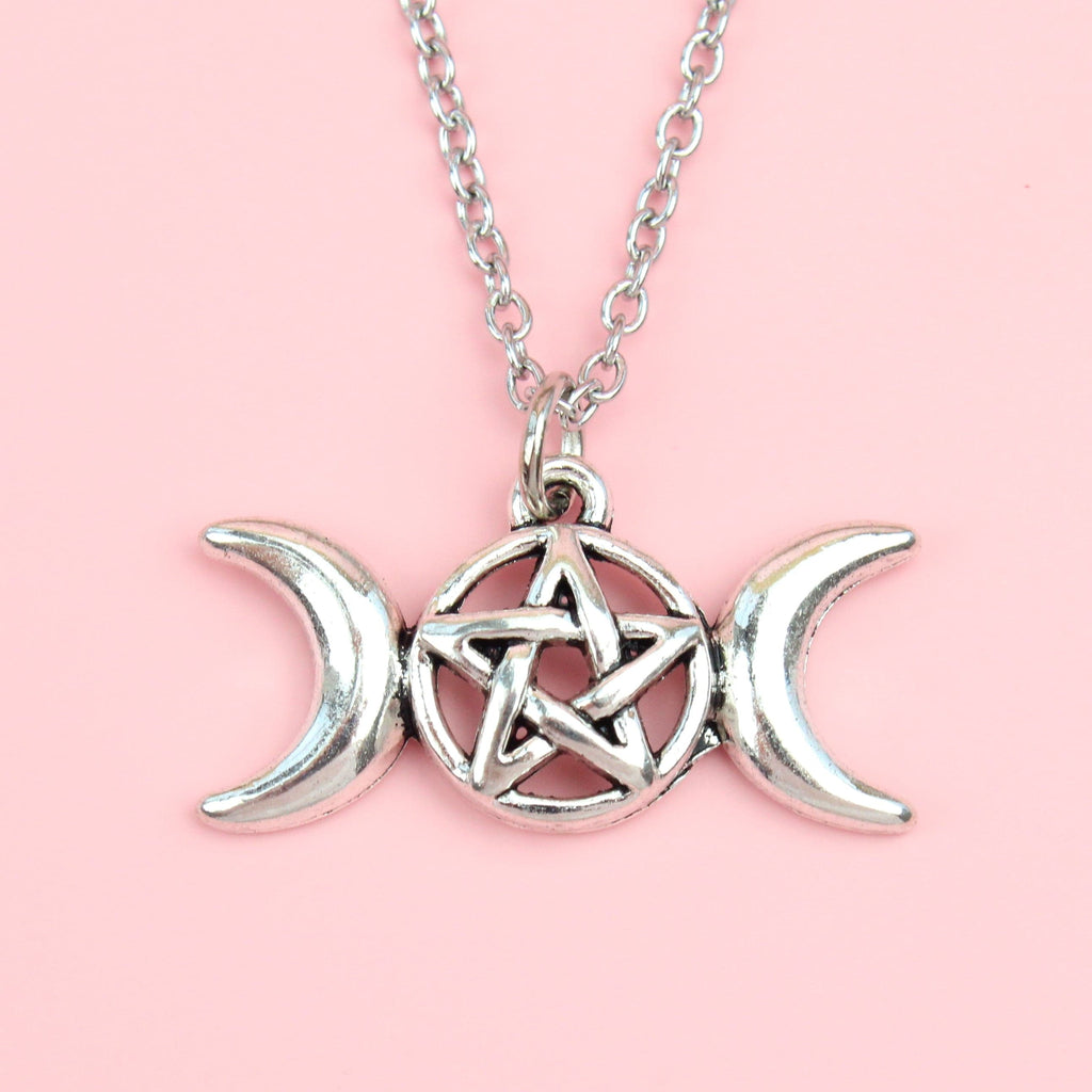 Pentagram & Moon Necklace - Sour Cherry