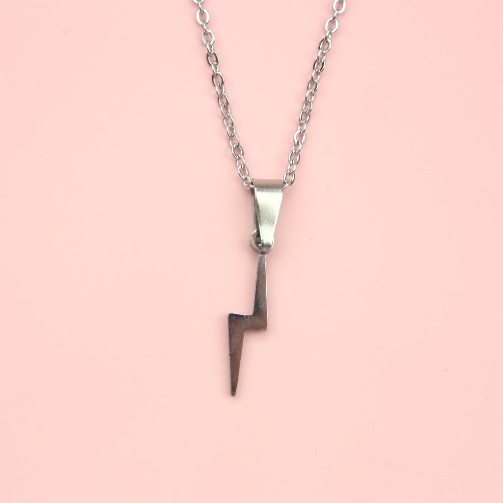Lightning Bolt Necklace and Stud Earring Set - Sour Cherry