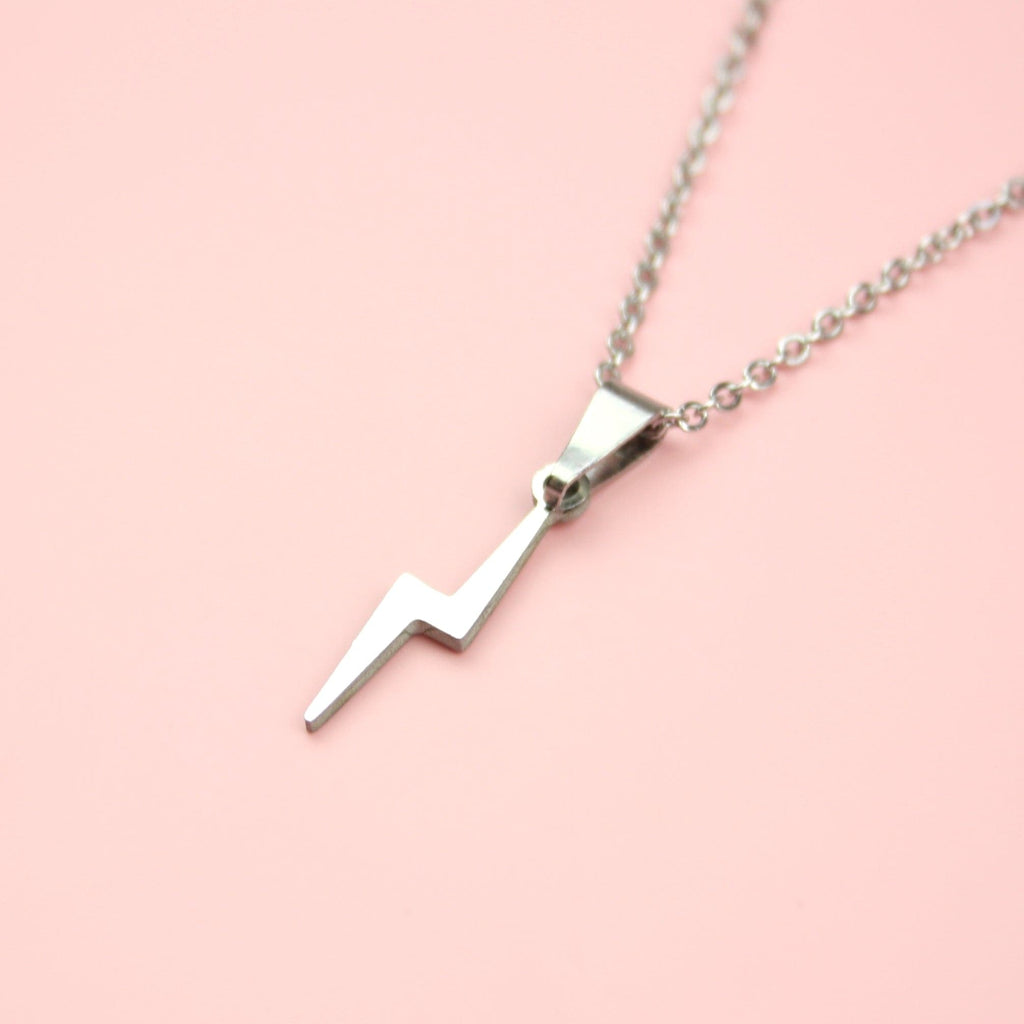 Lightning Bolt Necklace and Stud Earring Set - Sour Cherry
