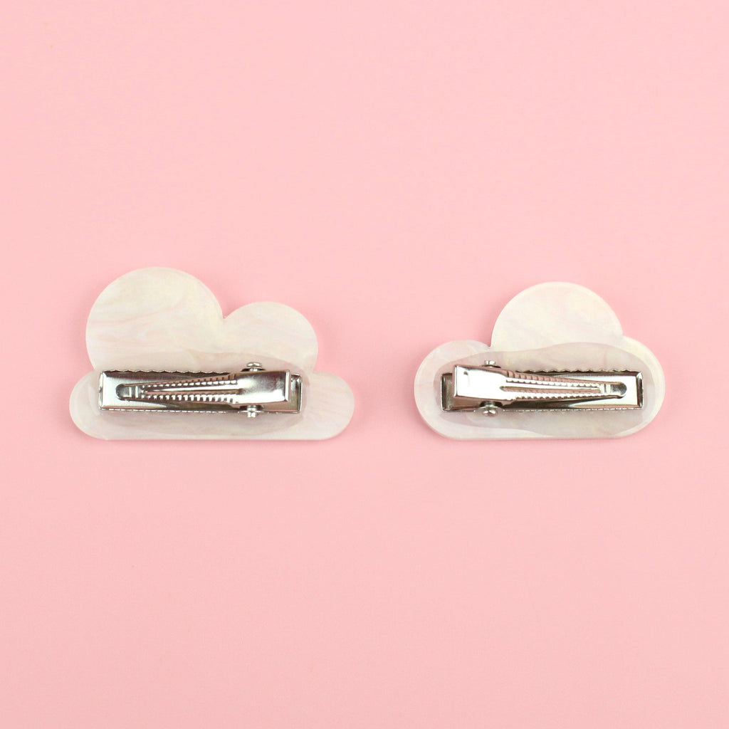 Head In The Clouds Hair Clips In White Marble - Sour Cherry