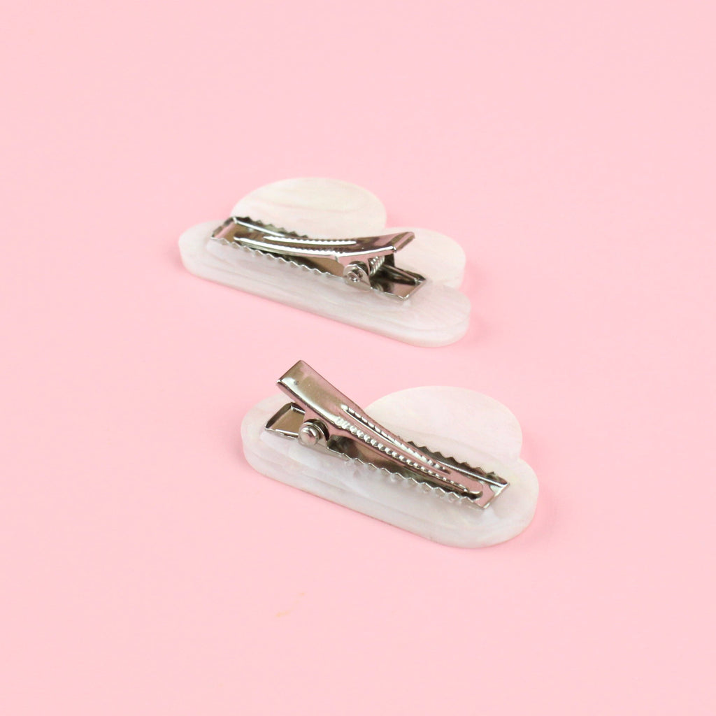 Head In The Clouds Hair Clips In White Marble - Sour Cherry