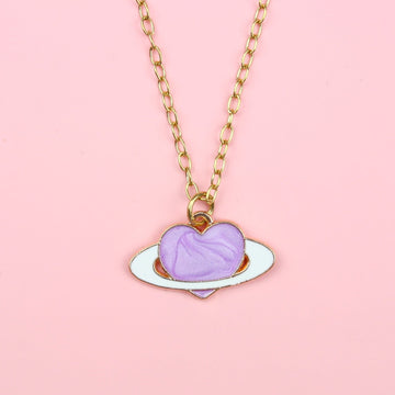 Lilac Heart Planet Necklace - Sour Cherry