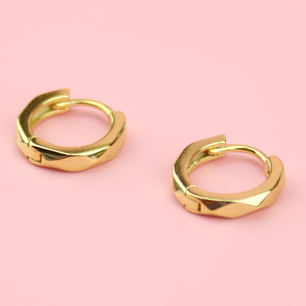 Diamond Cut Round Hoop Huggies (Gold Plated Sterling Silver) - Sour Cherry