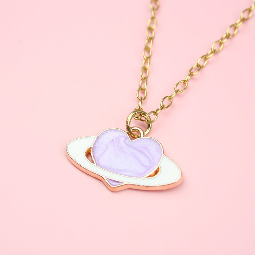 Lilac Heart Planet Necklace - Sour Cherry
