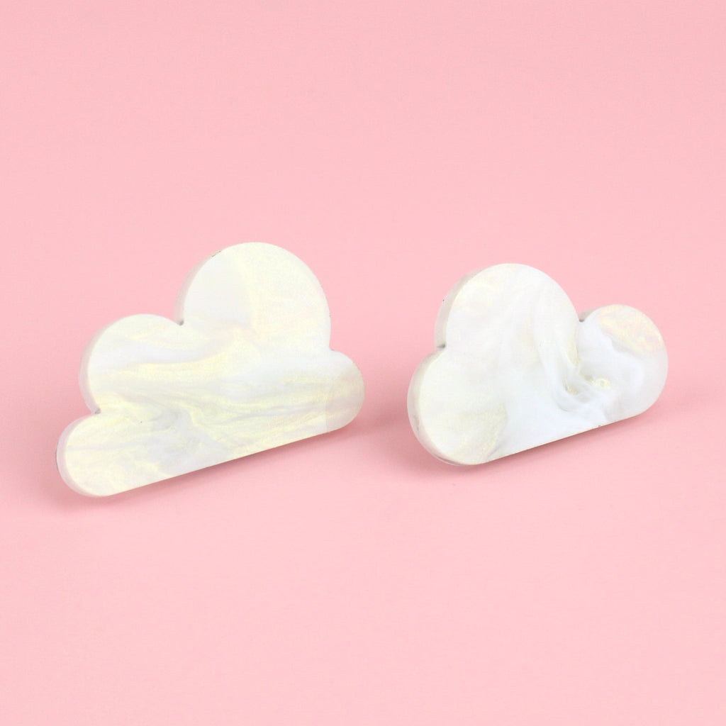 Head In The Clouds Hair Clips In White Marble - Sour Cherry