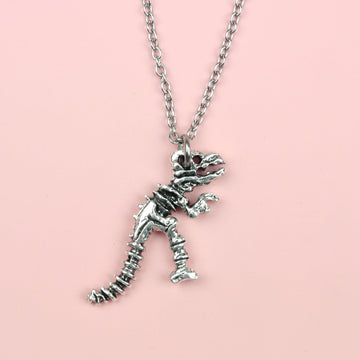 T-Rex Dinosaur Skeleton pendant on a stainless steel chain