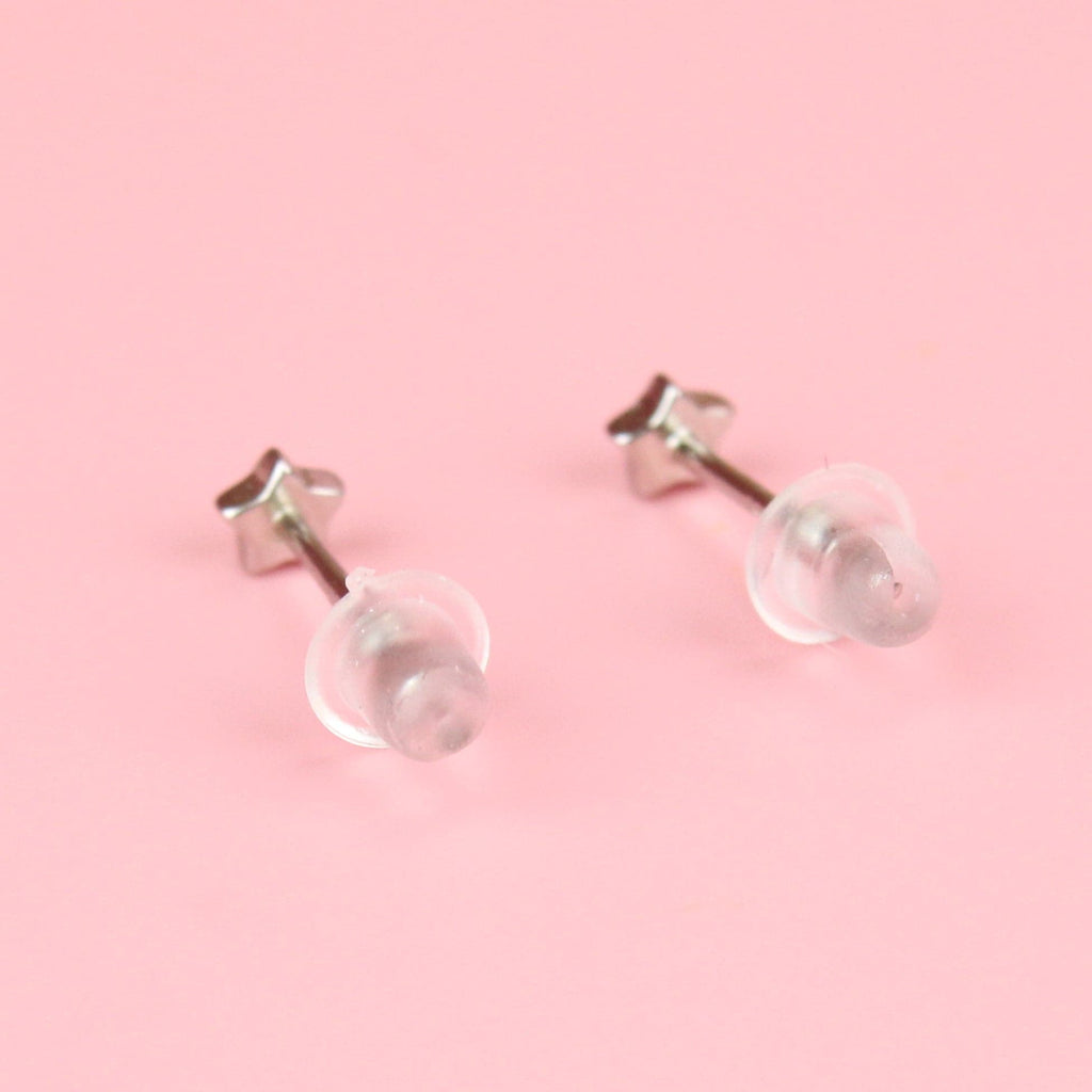 Sterling Silver Star Studs with clear backs