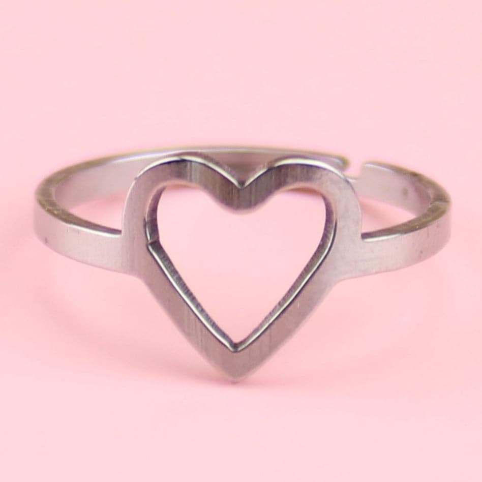 Stainless steel ring with cut out heart