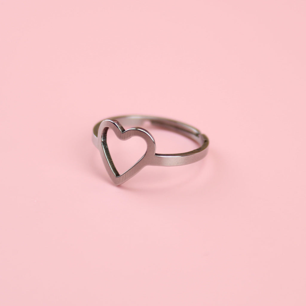 Stainless steel ring with cut out heart