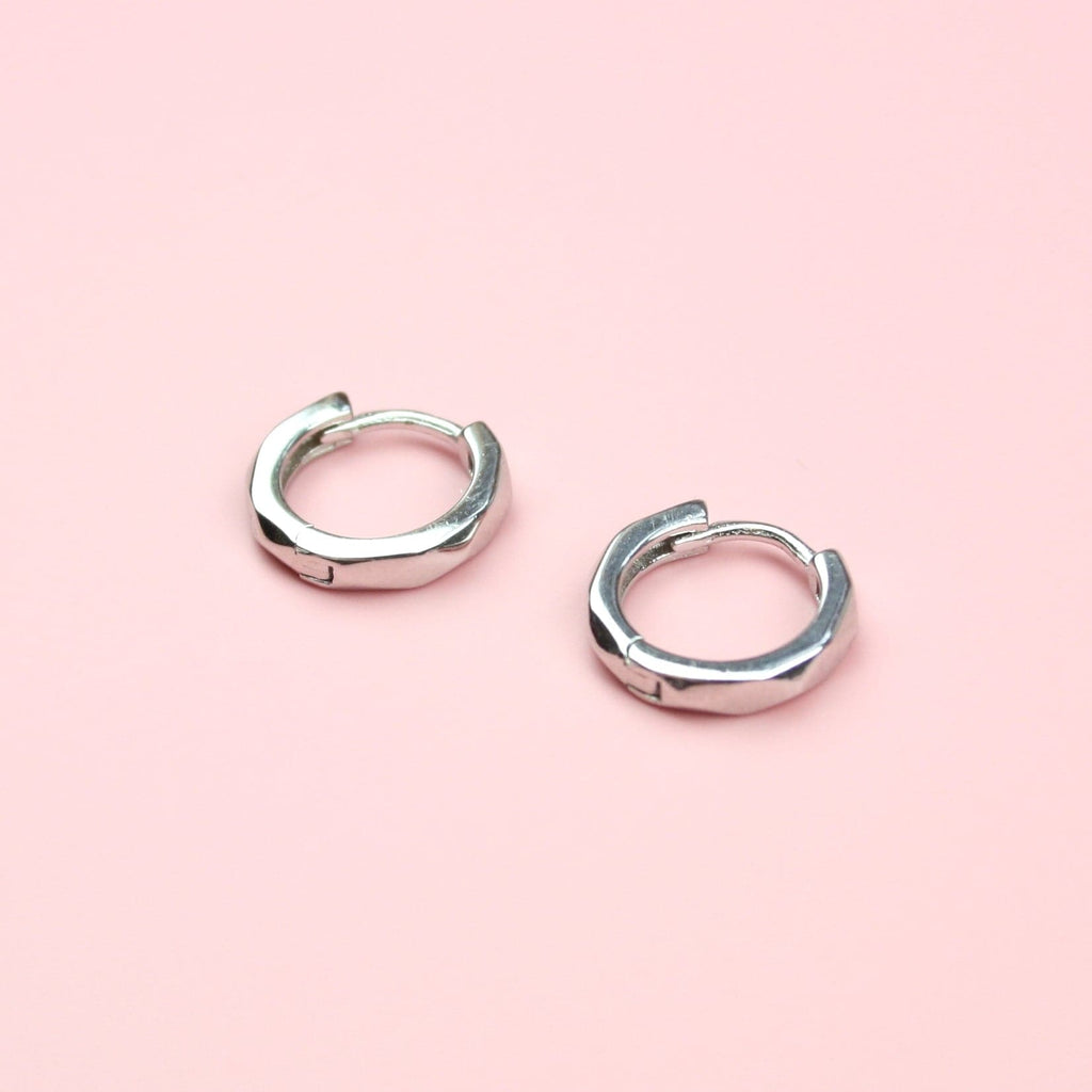Sterling Silver Hoop Huggies with a Diamond cut edge