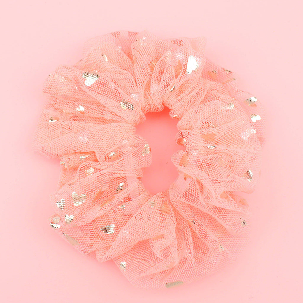 Coral Heart Mesh Scrunchie - Sour Cherry