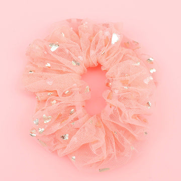 Coral Heart Mesh Scrunchie - Sour Cherry