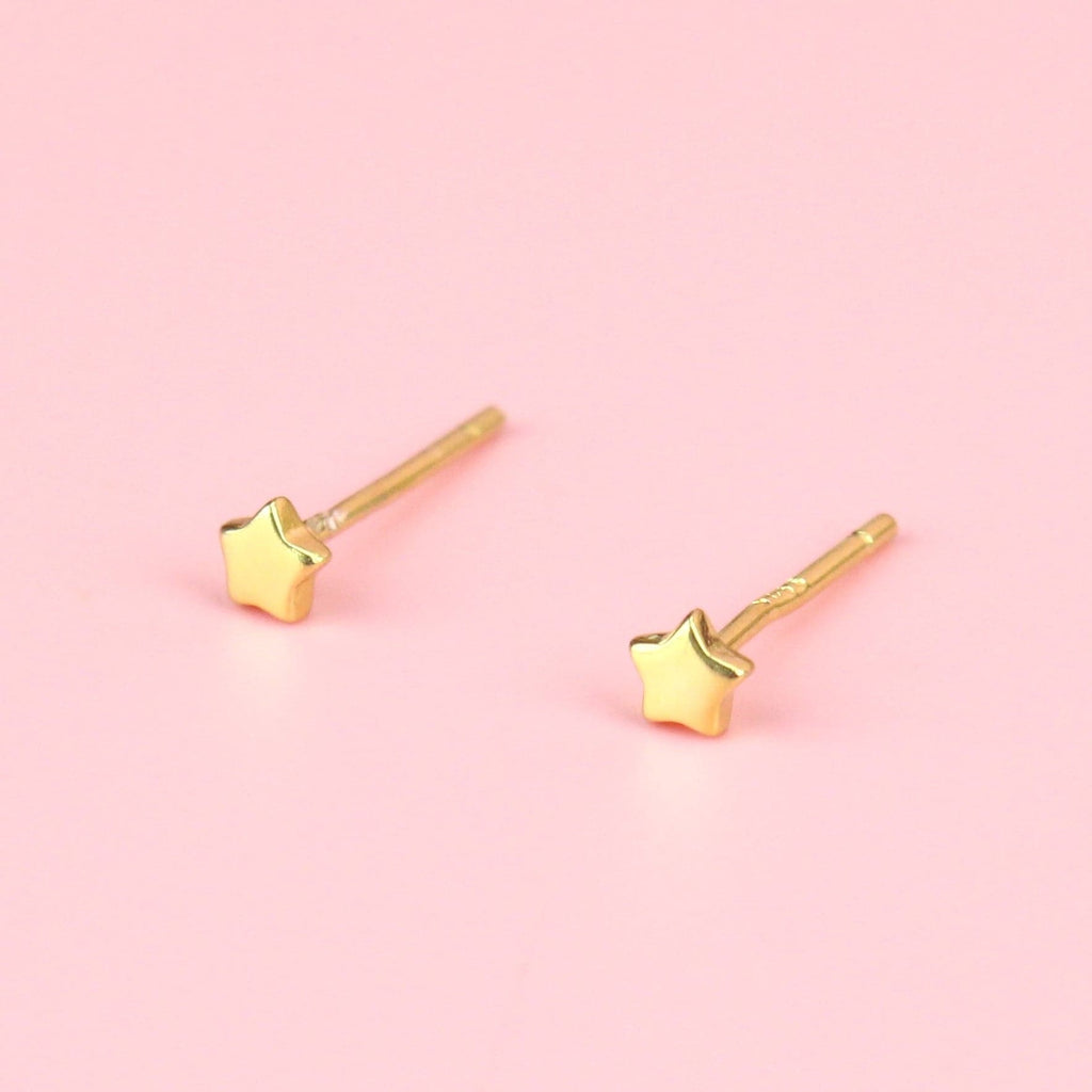 Sterling Silver Star Studs (Gold Plated) - Sour Cherry