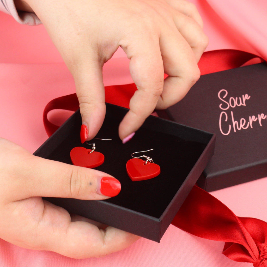 Red Heart Mini Drop Earrings - Sour Cherry