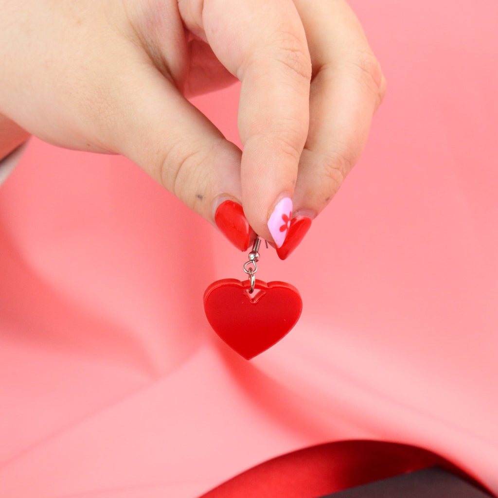 Red Heart Mini Drop Earrings - Sour Cherry