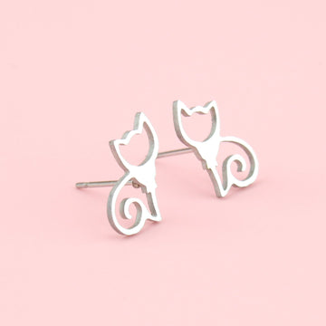 Stainless Steel Cursive Cut Out Cat Earrings