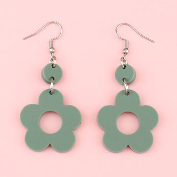 Sage green cut out flower earrings on Stainless Steel earwires