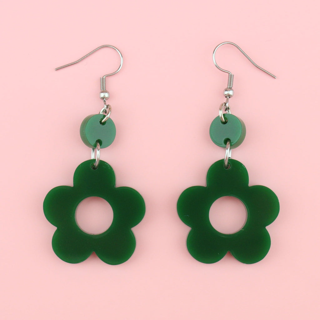 Dark Green Flower Power Earrings - Sour Cherry