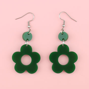 Dark Green Flower Power Earrings - Sour Cherry
