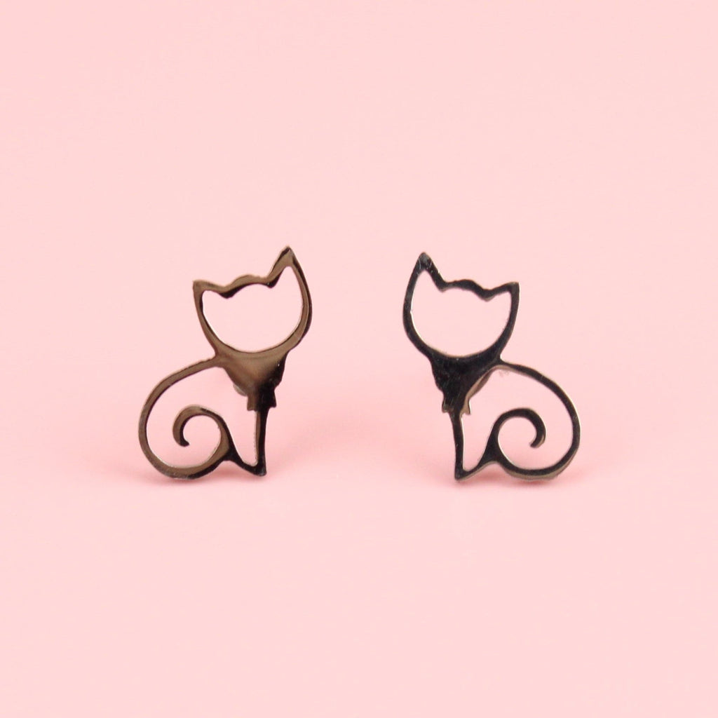 Stainless Steel Cursive Cut Out Cat Earrings