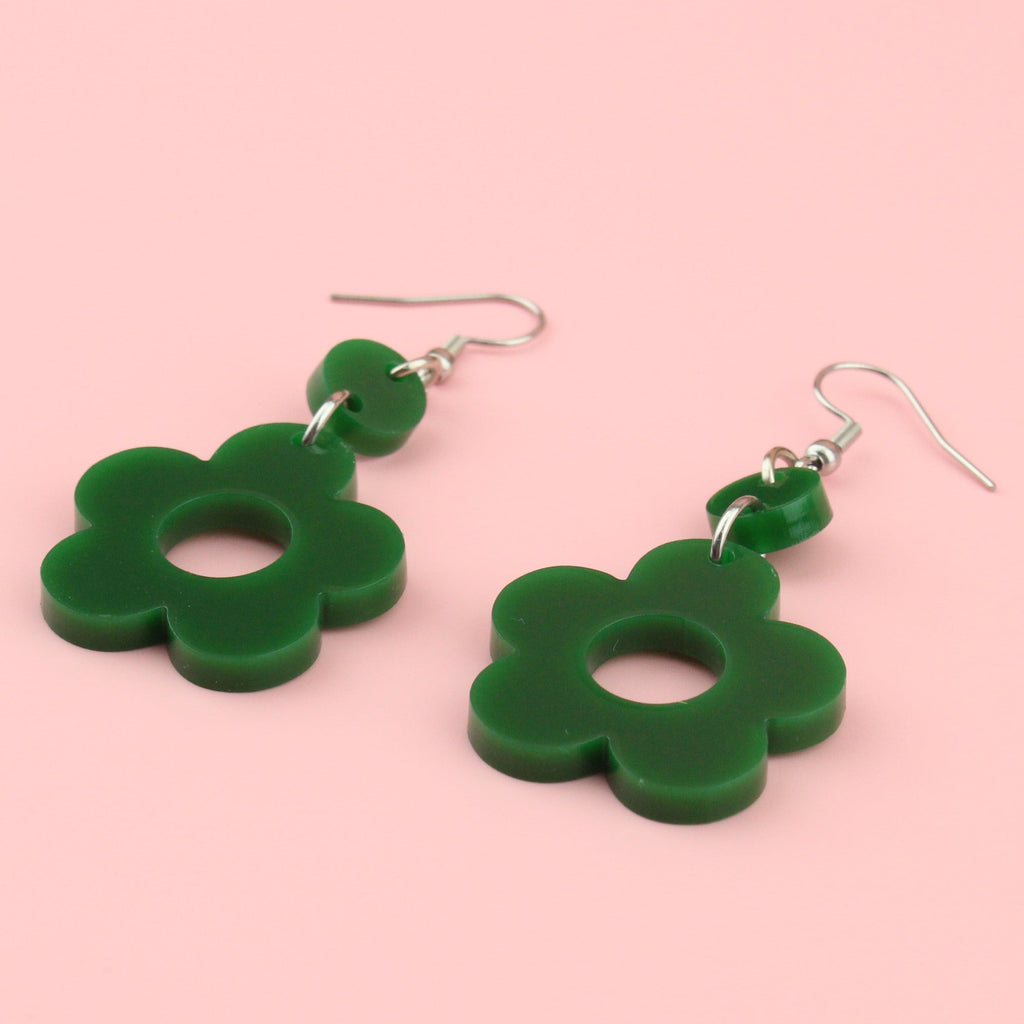 Dark Green Flower Power Earrings - Sour Cherry