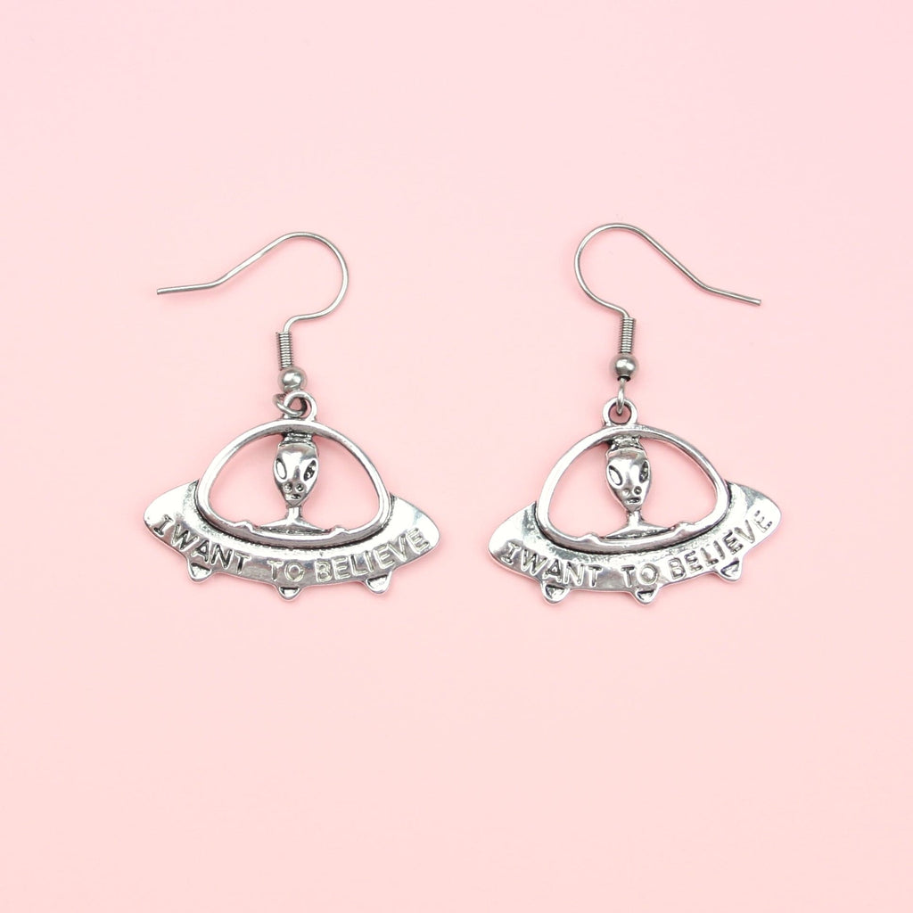 I Want To Believe UFO Earrings - Sour Cherry