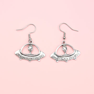 I Want To Believe UFO Earrings - Sour Cherry