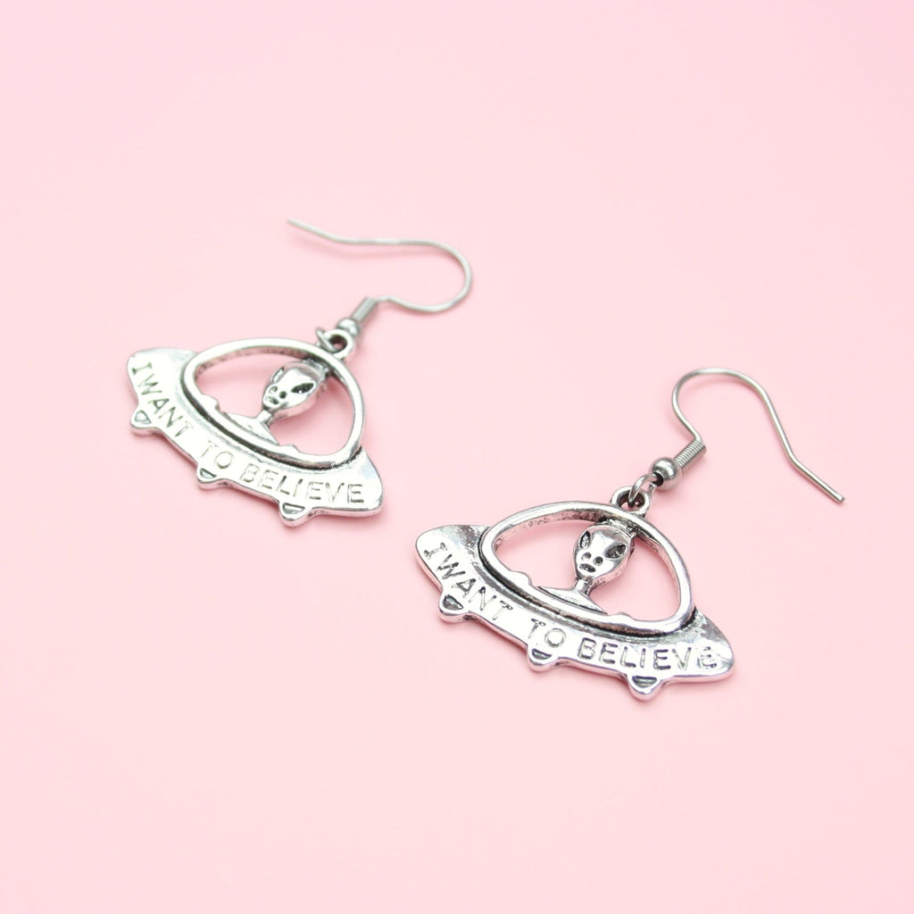 I Want To Believe UFO Earrings - Sour Cherry