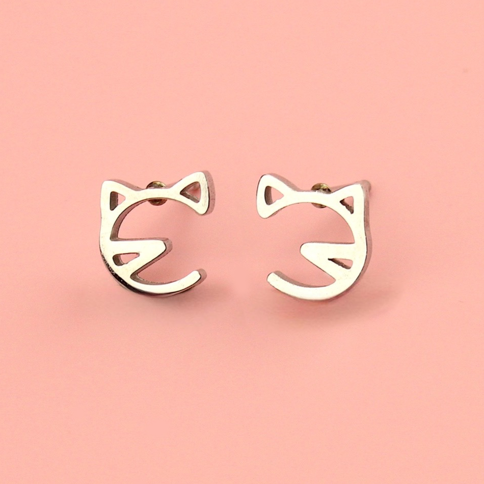 Stainless steel studs with a cut out cat face design