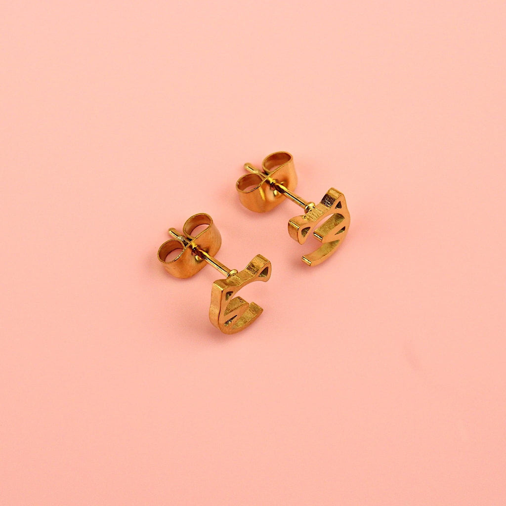 Cat Face Stud Earrings (Gold Plated) - Sour Cherry