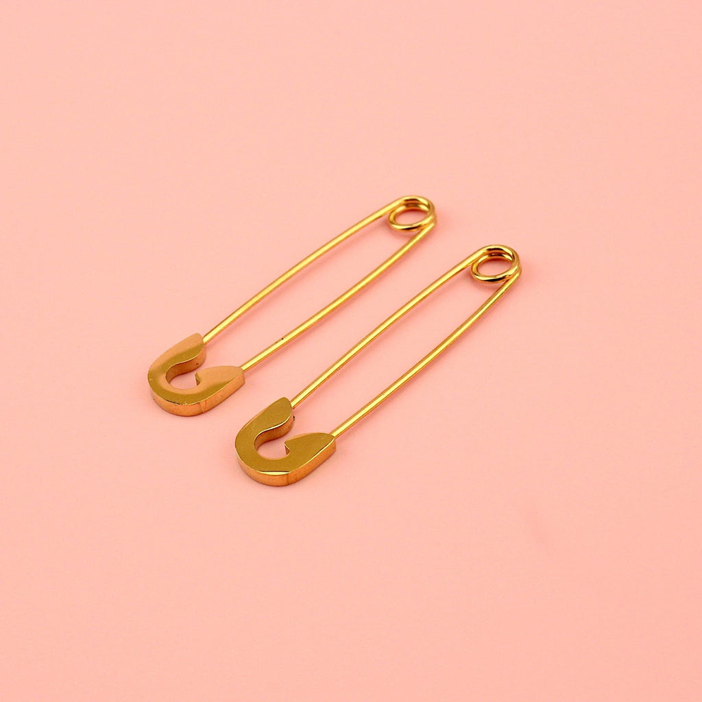 Pin it to Win it Safety Pin Earrings (Gold Plated) - Sour Cherry