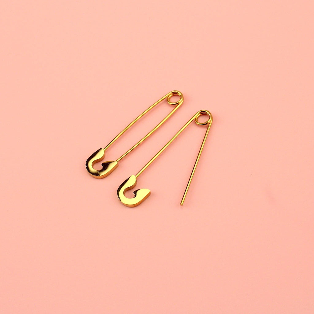 Pin it to Win it Safety Pin Earrings (Gold Plated) - Sour Cherry