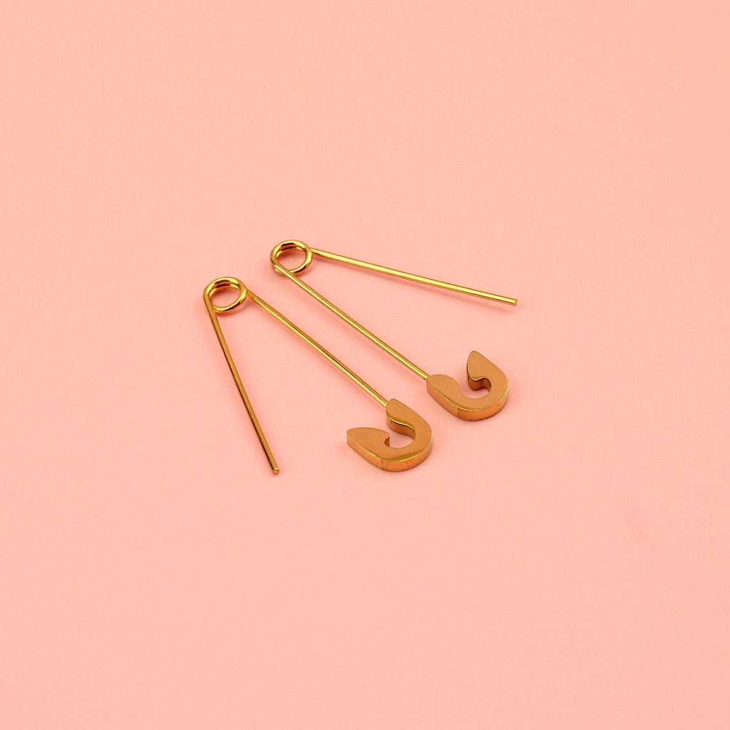 Pin it to Win it Safety Pin Earrings (Gold Plated) - Sour Cherry