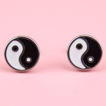 Stainless Steel studs with Yin and yang enamalled design