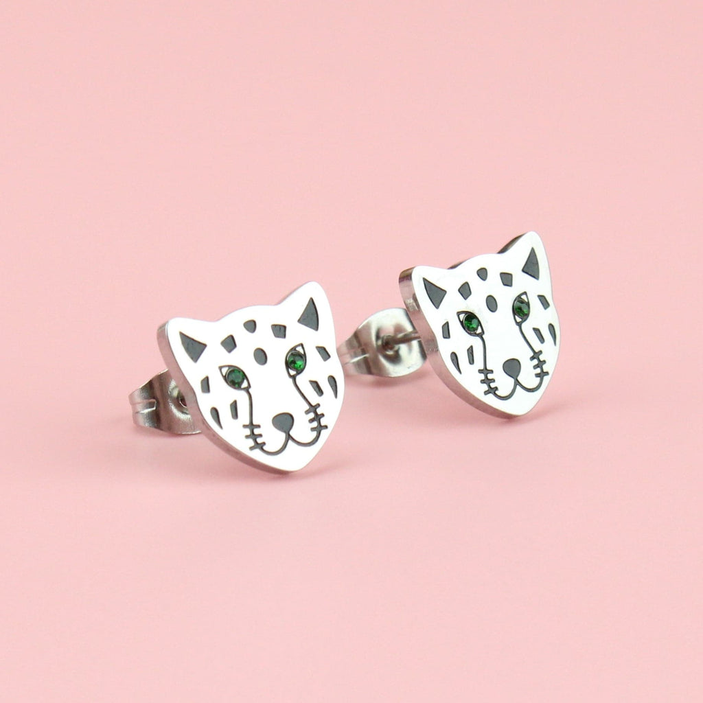 Stainless steel leopard stud earrings