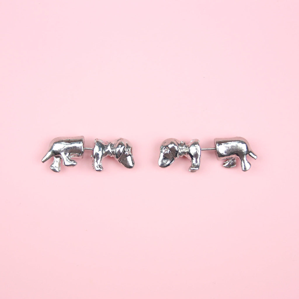 Silver Plated 3D Sausage Dog Studs