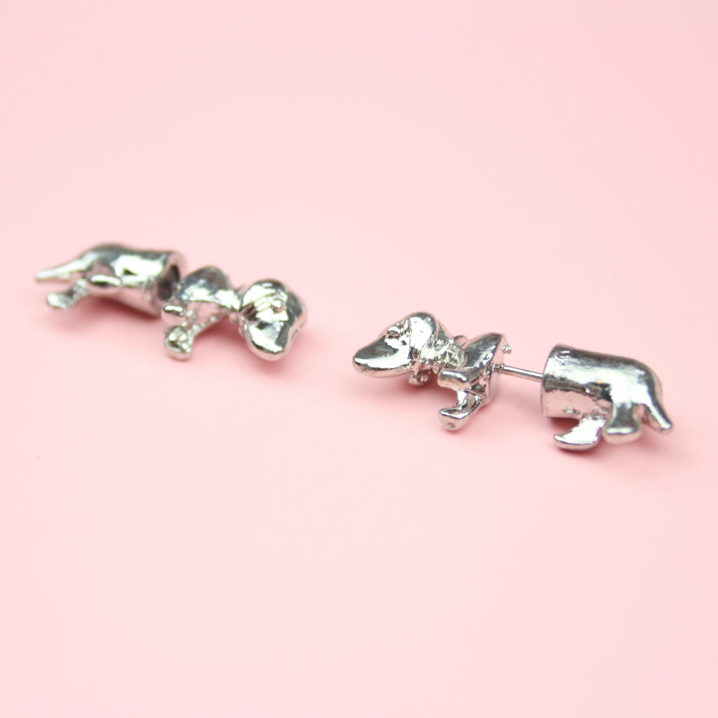 Silver Plated 3D Sausage Dog Studs