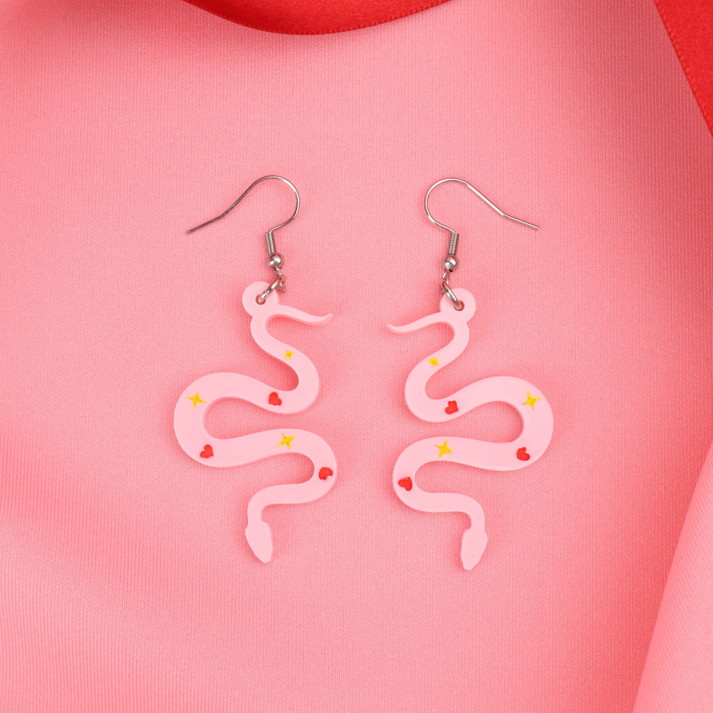 Love And Good Fortune Snake Earrings - Sour Cherry