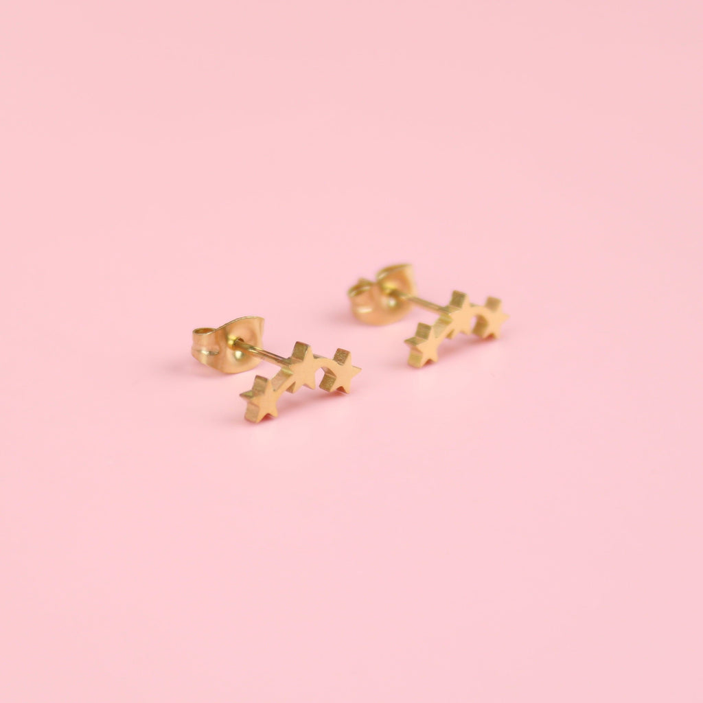 Triple Curved Star Stud Earrings (Gold Plated) - Sour Cherry