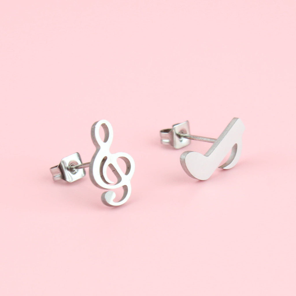 Treble Clef & Quaver Stud Earrings - Sour Cherry