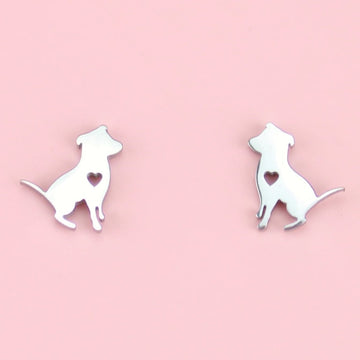 Puppy-shaped studs with a cut out heart
