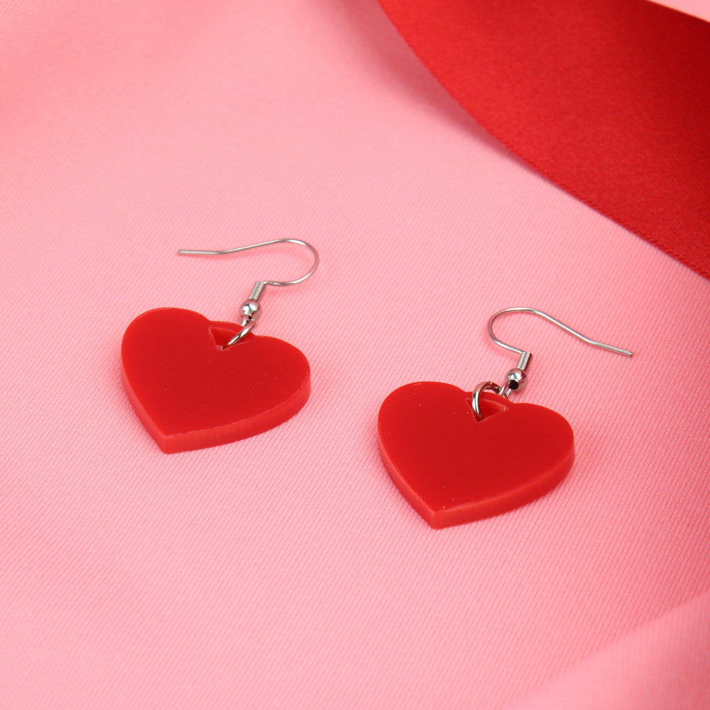 Red Heart Mini Drop Earrings - Sour Cherry