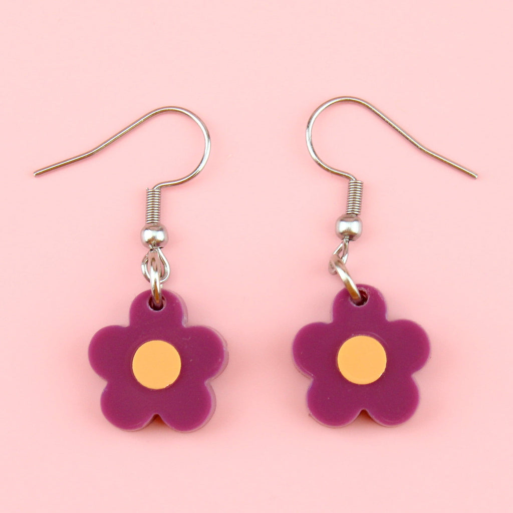 Plum Autumn Botanical Flower Earrings - Sour Cherry