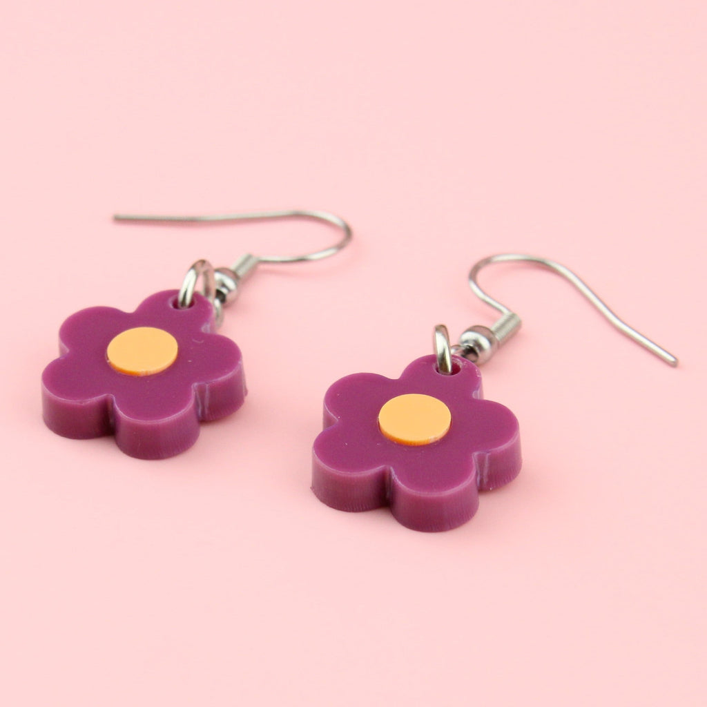 Plum Autumn Botanical Flower Earrings - Sour Cherry