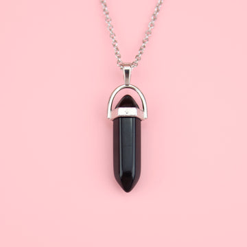 Black Agate Pendant on a Stainless Steel Chain